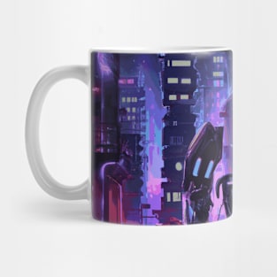 City art with skyscrapers and neon-lit streets Mug